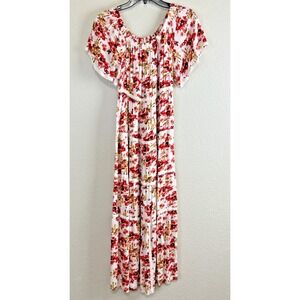 Magic Womens M Pink Floral‎ Maxi Dress Tiered Boho Prairie Lace Hippie Gypsy Y2K